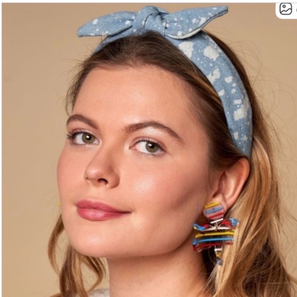 Lele Sadoughi Teal/Gold Shimmer Glitter Slim Women’s Bow Headband - Picture 6 of 6